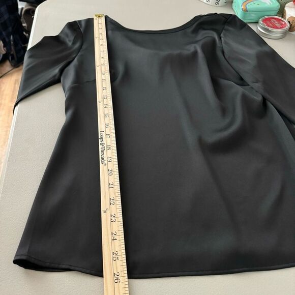 Banana Republic Women Cowl Back Blouse 8 Black Stretch Satin Fairy Goth Office - Picture 15 of 16